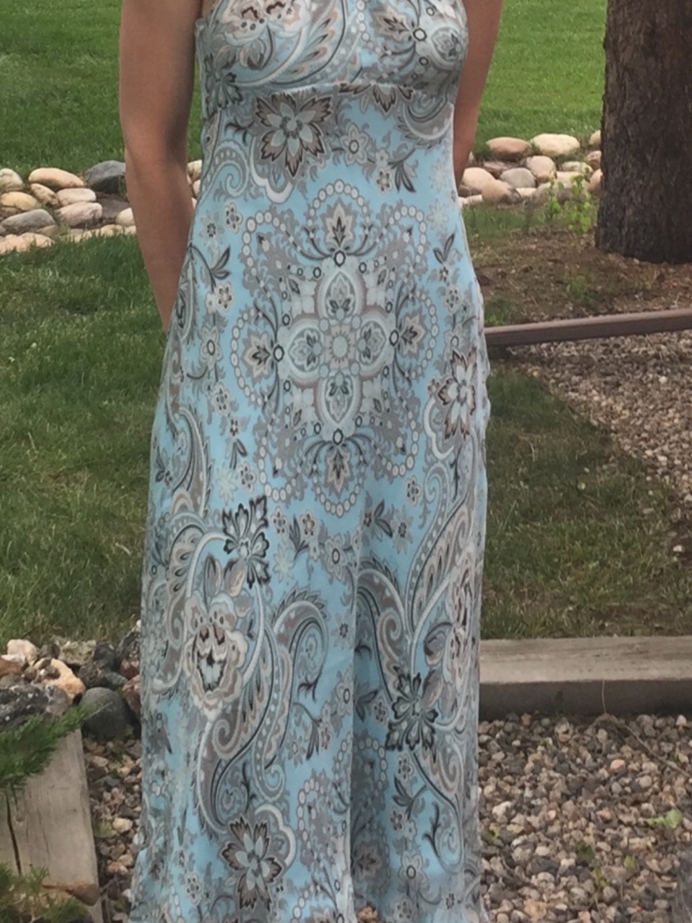 Ann Taylor Blue Paisley Floral Maxi Dress Spaghetti Strap Boho Summer - Size 0
